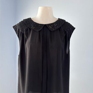 Ann Taylor Vintage Black Blouse with beaded Collar